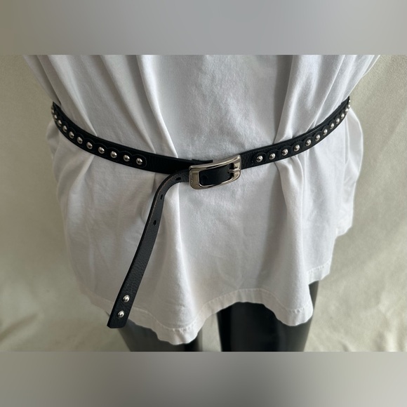 Michael Kors Belt 34-38” Black Leather Belt W/Silver Studded & Silver Buckle - Picture 3 of 9